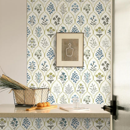 Dimoon 17.3''x78.7'' Vintage Peel and Stick Wallpaper Boho Beige Neutral Contact Paper White Floral Bird Wallpaper Removable Botanical Renter Friendly Modern Wall Paper Bedroom Bathroom Vinyl Roll