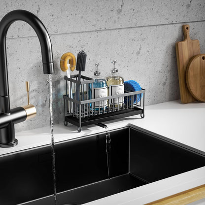 Moforoco Extra Large Sponge Holder for Kitchen Sink Organizer Caddy, Dish Brush Scrubber Holder,Stainless Steel Sink Box Utensil Holder,Soap Dispenser Set Tray Counter Accessories & Storage Rack
