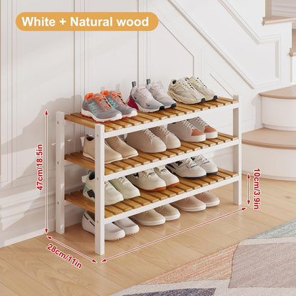 Bamboo Shoe Rack Organizer for Closet and Entryway - Space-Saving Narrow Shoe Stand - Versatile Shoe Holder for Door or Closet Shelf, Garage Bedroom can Freely Stack DIY Small Shoe Racks 3 Tier