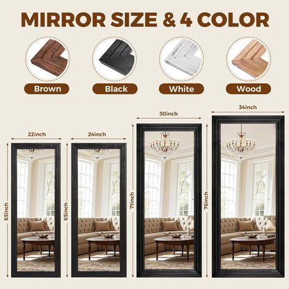 65"x22" Full Length Mirror Solid Wood Frame Floor Mirror with Stand for Living Room, Bedroom Hanging Standing or Leaning, Brown