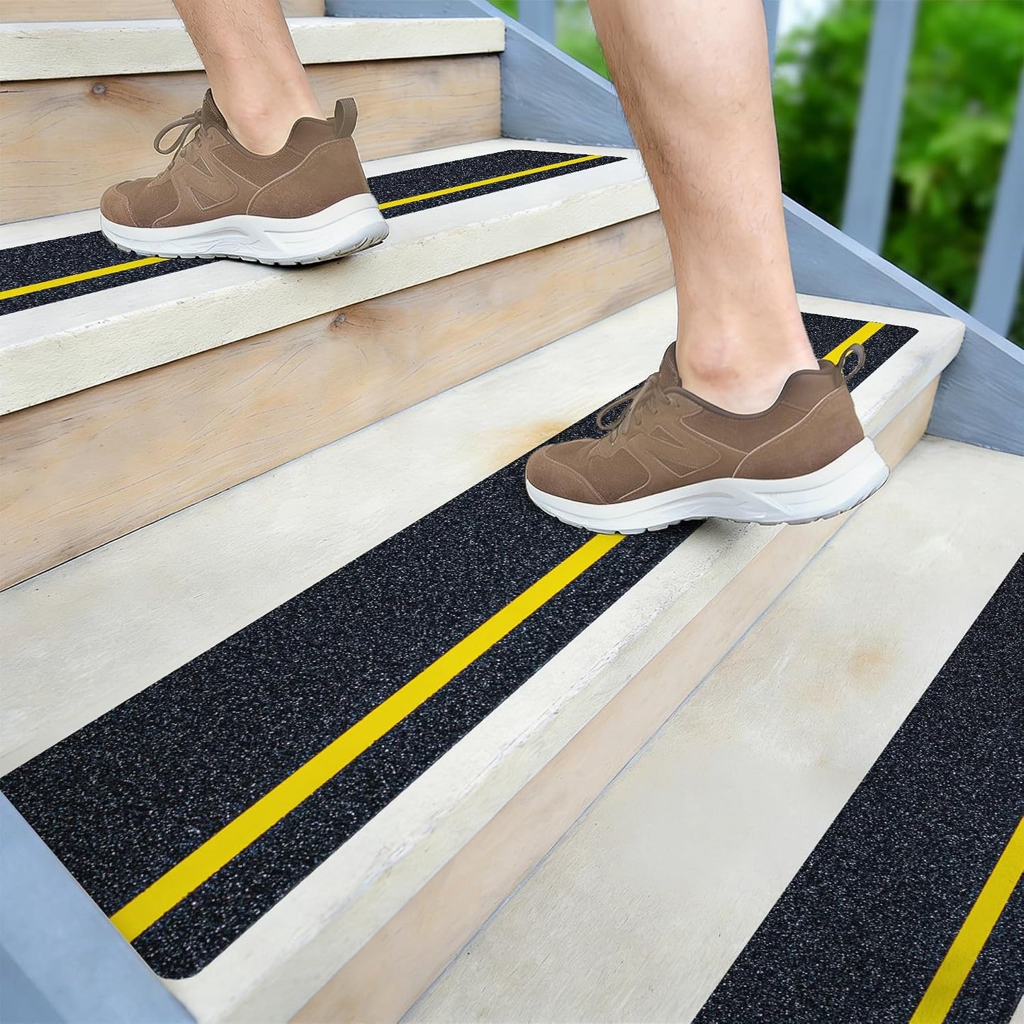 LifeGrip Anti Slip Traction Treads 10 Pack, 6"x32" with Glow in Dark Stripe, Best Grip Tape Grit Non Slip, Outdoor Non Skid Tape, High Traction Friction Abrasive Adhesive for Stairs Step
