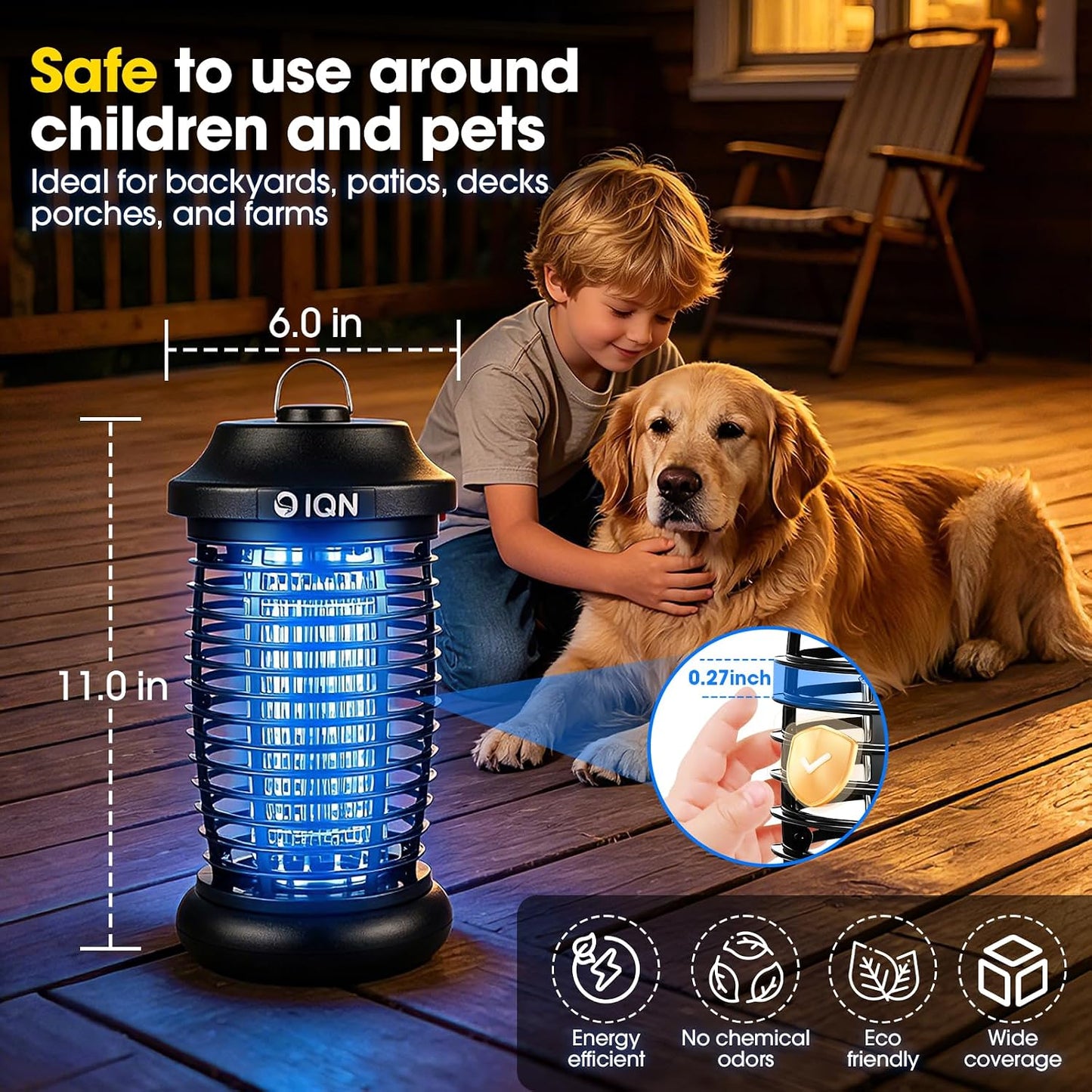 Outdoor Bug Zapper for Patio & Backyard, 15W UV Mosquito Killer with 4200V Electric Grid, 1500 Sq Ft Coverage, 8.9 FT Cord, IPX6 Waterproof Plug-in Fly Trap for Porch, Garden, Garage, Black (1 Pack)
