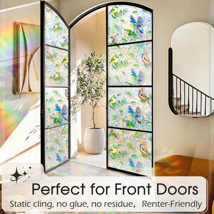 Frosted Window Privacy Film - Brushed Silver Static Cling Glass Film for Bathroom, Day and Night Door Privacy Film Window Cover to Stop Dog Barking, 17.5x78.7 Inch, Pure