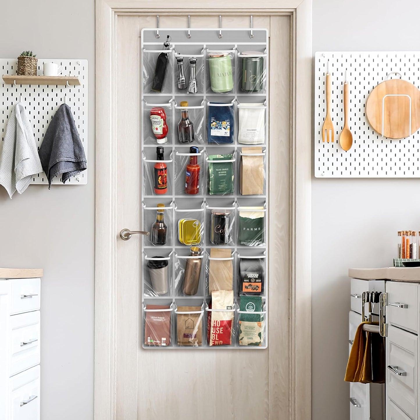 Simple Houseware 24 Pockets - Crystal Clear Over The Door Hanging Shoe Organizer, Gray (64'' x 19'')
