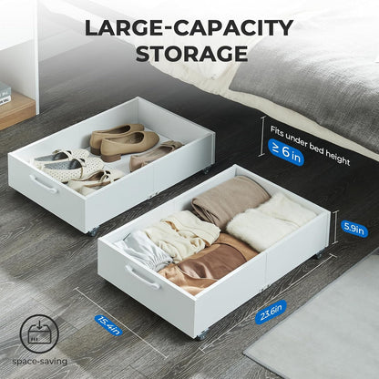 TIOPGHAD 2-Pack Under Bed Storage Drawers Organizer with Wheels, Brown | 58L total capacity, 80 lb per Drawer, Fits 6 in Bed Clearance, Rolling Drawers for Shoes, Clothes, Linens, Toys