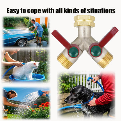 EJW Hose Splitter 2 Way, Garden Hose Splitters, Heavy Duty Faucet Splitter,Rv Brass Water Hose Y Splitter, Double Hose Connector, Spigot Splitter, Two Way Hose Manifold Valve 3/4 Inch GHT Thread.