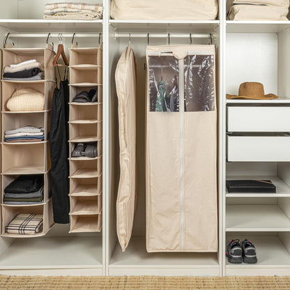 Household Essentials Cedarline 6‑Shelf Hanging Closet Organizer in Heavy‑Duty Cotton Canvas, Cream