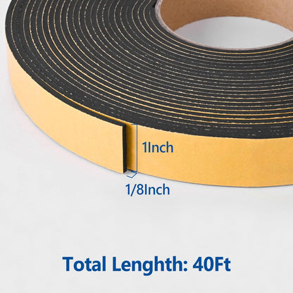 Kikerike Self Adhesive Foam Tape Weatherstrip 1/2In x 1/4In x 16.5Ft High Density Foam Insulation Strips Seal Weather Stripping with Strong Adhesive for Door and Window Sound Isolation Soundproofing
