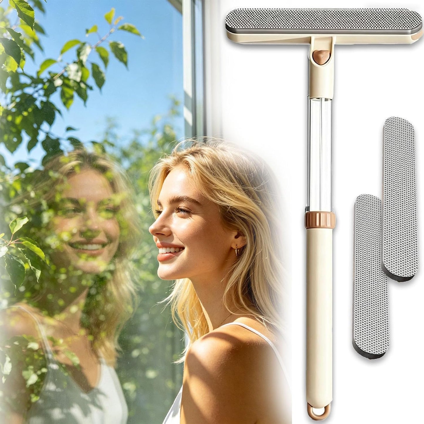 3-in-1 Double-Sided Window Screen Cleaning Brush - Sided Window Glass Cleaner,Built-in Crevice Brush, Multifunctional for Home, Office & Car Screens