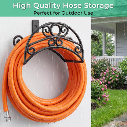 TomCare Garden Hose Holder Wall Mount Metal Water Hose Holder Holds 150Ft Hoses Heavy Duty Hose Hanger Sturdy Hoses Storage Organizer for Outside Yard Garden, Black