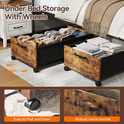 FOUCSSOMEI Under Bed Storage with Wheels, Wooden Under Bed Drawers On Wheels, Rolling Under Bed Shoe Storage, Space Saving, Rustic Brown,30L