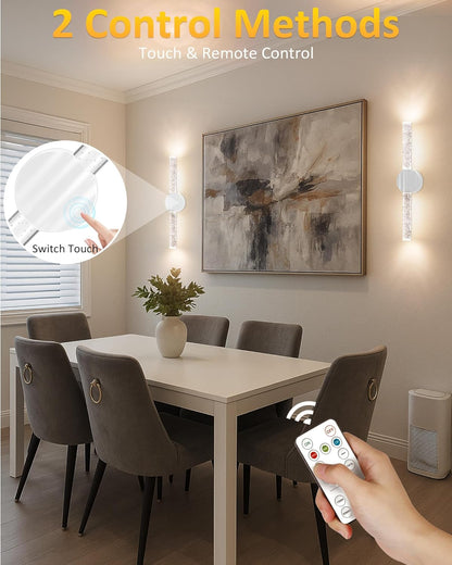 Peel and Stick on Wall Sconce set of 2, Rechargeable No Drill Gold Wireless Magnetic Battery Operated Wall Lights with Remote, Dimmable Cordless Wall Lamps for Bedroom Living Room Bathroom Decor