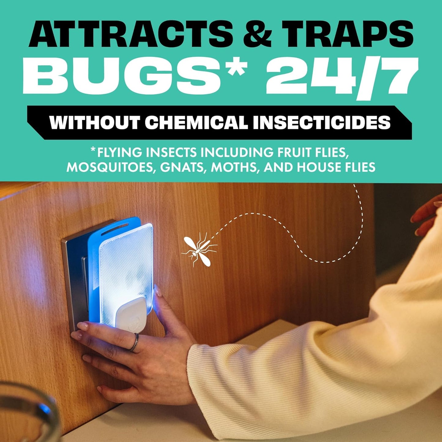 STEM Insect Trap - Indoor Fruit Fly & Gnat Pest Control for House, Home and Kitchen, Attracts & Traps Flying Bugs, Soft Blue Light - Includes 1 Plug-in Device & 3 Cartridges