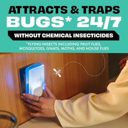 STEM Insect Trap - Indoor Fruit Fly & Gnat Pest Control for House, Home and Kitchen, Attracts & Traps Flying Bugs, Soft Blue Light - Includes 1 Plug-in Device & 3 Cartridges