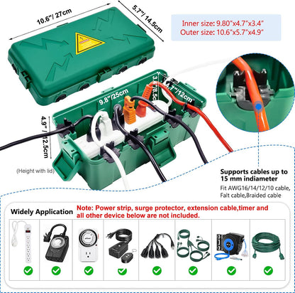 Hrensaw Large Outdoor Electrical Box(12.5x8.5x5inch),IP54 Waterproof Outdoor Outlet Covers,Weatherproof Extension Cord Covers Protect Outlet,Plug,Timer,Power Strip,Holiday Light,Green