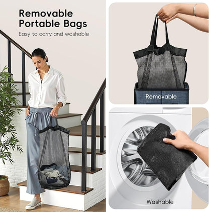 185L Laundry Hamper 3 Section, Laundry Hamper with Lid, Dirty Clothes Hamper with 3 Removable Washing Bags, Extra Large Laundry Basket Organizer for Bedroom, Laundry Room, Dorm - Black