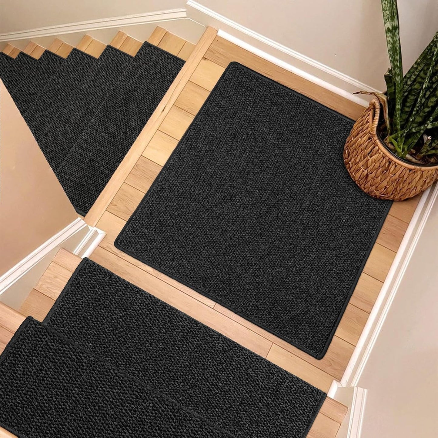 Brakki Bullnose Carpet Stair Treads, Non Slip Stair Treads for Wooden Steps Indoor, Stair Runner, Soft Stair Rugs, Edging Stair Protectors, Washable, 29.5"x9.5"x1.5" 14pcs, Beige
