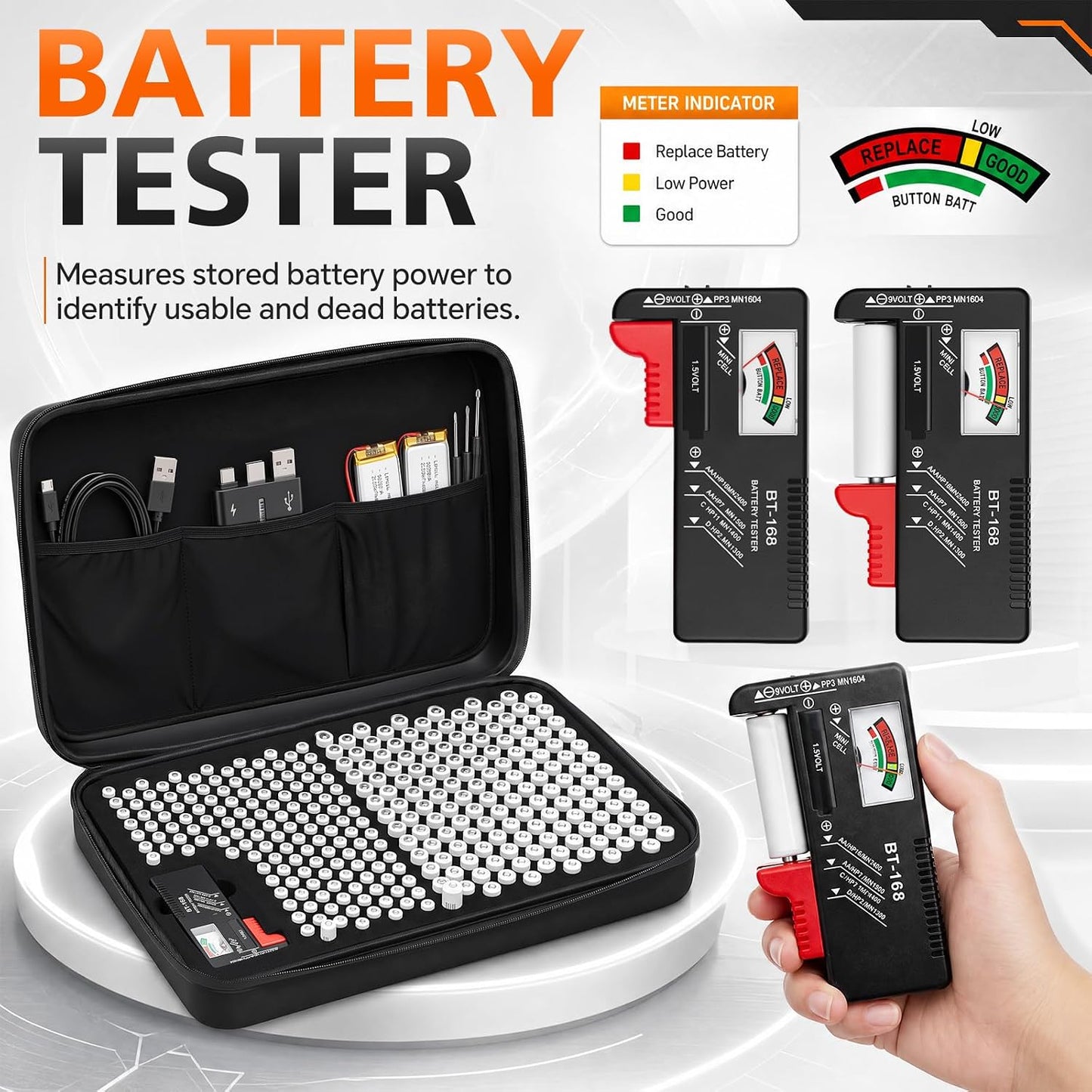 Teenyyou Large Capacity Battery Storage Case with Tester, Portable Organizer Bag for 300 AA & AAA Batteries, Household Home Garage Organization(Batteries Not Included)