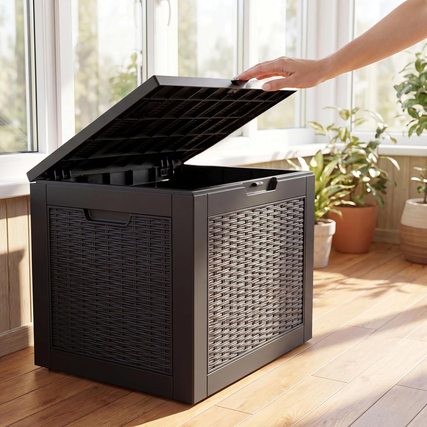 NicBex 30 Gallon Deck Box, Waterproof Resin Outdoor Storage Box Lockable for Patio Furniture, Fade Resistant Patio Side Table & Organizer for Garden Tools, Pool Floats, Outdoor Cushions, Black