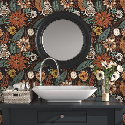 Blue Wallpaper Peel and Stick,Vintage Boho Floral Contact Paper 17.5" x 118", Retro Botanical Flower Wall Paper Self Adhesive Removable Waterproof for Walls Shelves Cabinet Table (Blue,Yellow, Green)