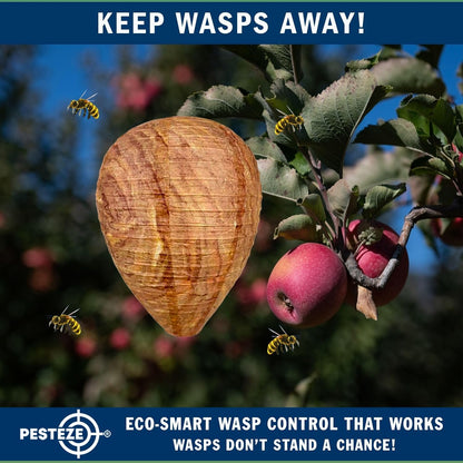 PESTEZE USA Premium Hanging Wasp Nest Decoy [11.8 x 8.6 Inch] — Faux Hornet Hive Deterrent Helps Deter Wasps, Hornets& Yellow Jacket Species Outdoors by Simulating Rival Hives Without Harsh Chemicals