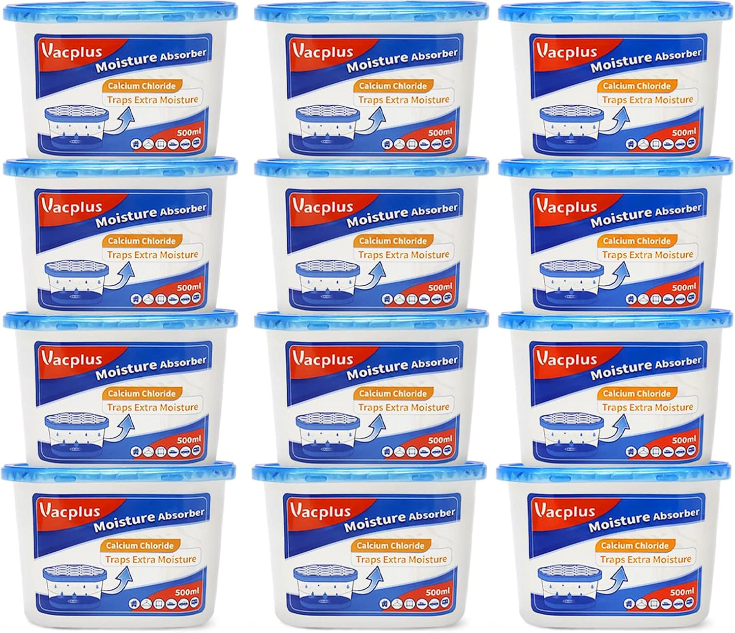 Vacplus Moisture Absorbers, 10.5 Oz Humidity Absorber Boxes Attracts Extra Moisture from Your Bathroom, Closet, Kitchen & Study, Dehumidifier, Odor Eliminator for Closet (Ocean Scent), 12 Packs