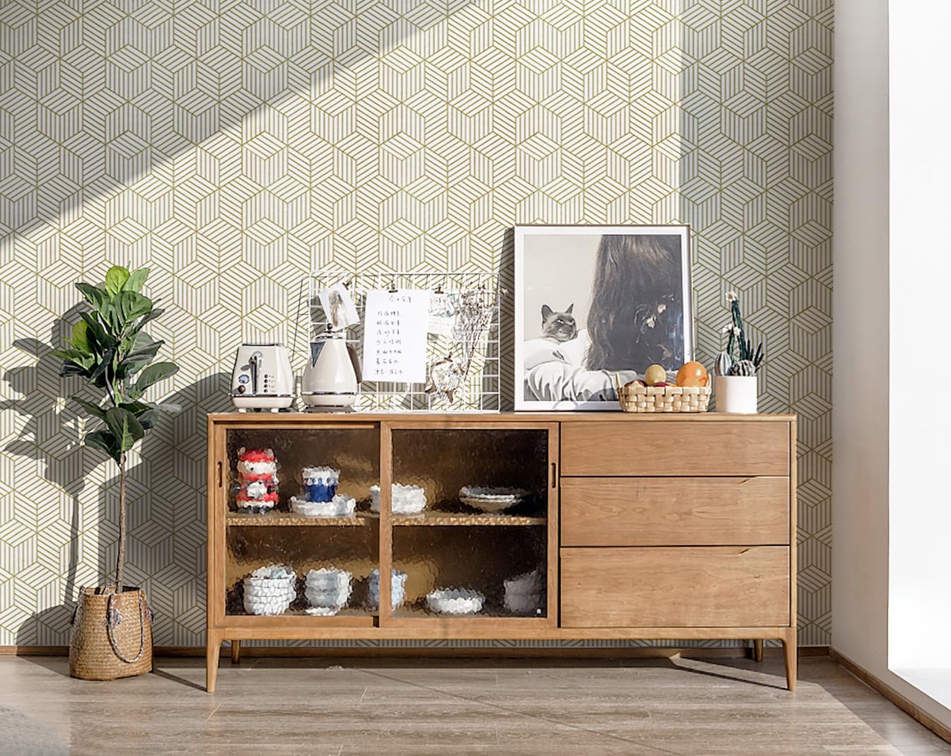 CiCiwind Wallpaper Peel and Stick Modern White and Gold Contact Paper Peel and Stick Geometric Removable Self Adhesive Wall Paper for Bedroom Renter Friendly Papel Tapiz para Pared 15.7"x118"