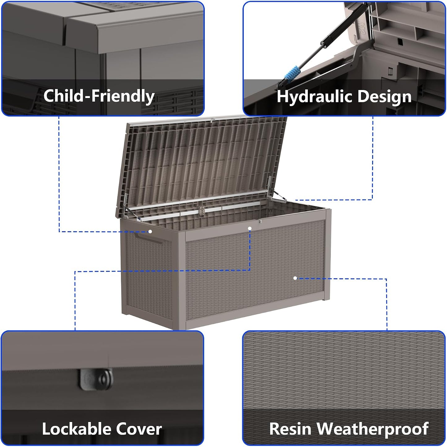 320 Gallon Outdoor Storage Box Resin Deck Box All Weather Waterproof Large Lockable Storage Container Deck Box for Patio Furniture, Garden Tools, Lockable, Black