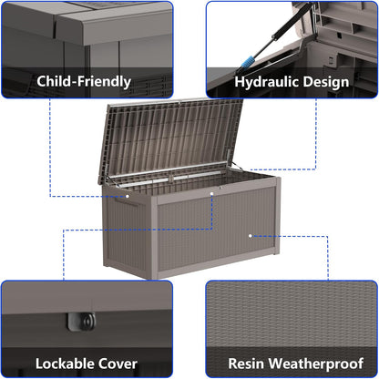 320 Gallon Outdoor Storage Box Resin Deck Box All Weather Waterproof Large Lockable Storage Container Deck Box for Patio Furniture, Garden Tools, Lockable, Black