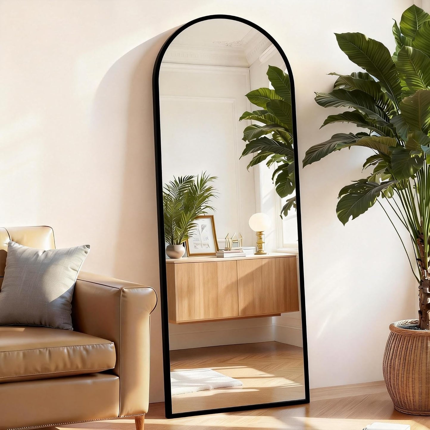 Arched Mirror Full Length, Upgraded 16"x59" Body Wall Mirrors with Shatter-Proof Glass, Floor Standing, Hanging or Leaning, Tall Arch Mirror with Stand Aluminum Alloy Frame for Bedroom Cloakroom