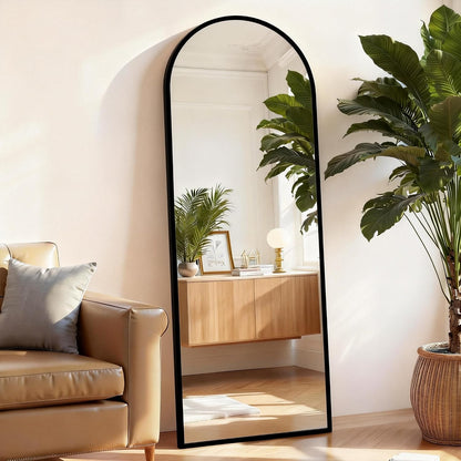 Arched Mirror Full Length, Upgraded 16"x59" Body Wall Mirrors with Shatter-Proof Glass, Floor Standing, Hanging or Leaning, Tall Arch Mirror with Stand Aluminum Alloy Frame for Bedroom Cloakroom