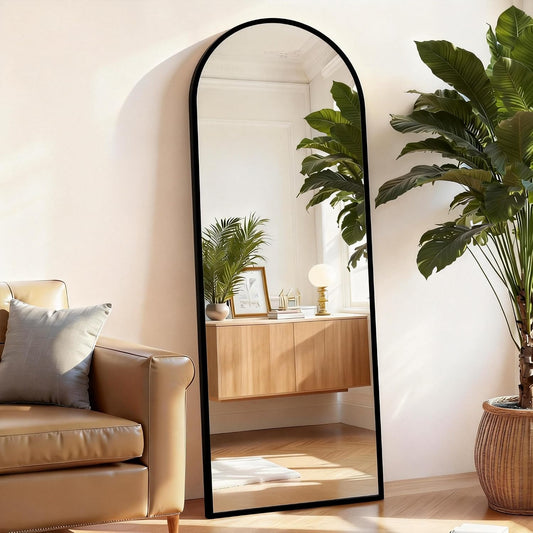 Arched Mirror Full Length, Upgraded 16"x59" Body Wall Mirrors with Shatter-Proof Glass, Floor Standing, Hanging or Leaning, Tall Arch Mirror with Stand Aluminum Alloy Frame for Bedroom Cloakroom