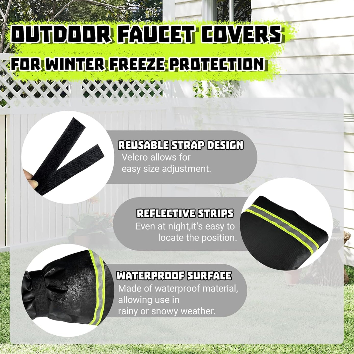4 Pack Outdoor Faucet Covers,Thicken Outside Faucet Socks for Winter Freeze Protection,Reusable Waterproof Hose Bib Cover with Reflective Strip for Garden(5.9" W x 7.1" H )