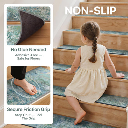sarben Non Slip Stair Treads for Wooden Steps 15PCS - 8"x30" Indoor Safety Carpet, Edging Mats with TPE Adhesive Backing, Pet and Elderly Friendly Stair Rugs (Taupe) - Colors A
