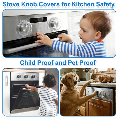 Stove Knob Covers for Child Safety – 5-Pack Heat-Resistant Oven Lock Knob Protectors with Heat Alert Stickers, Baby and Pets Proofing Stove Knob Guards for Gas & Electric Stoves