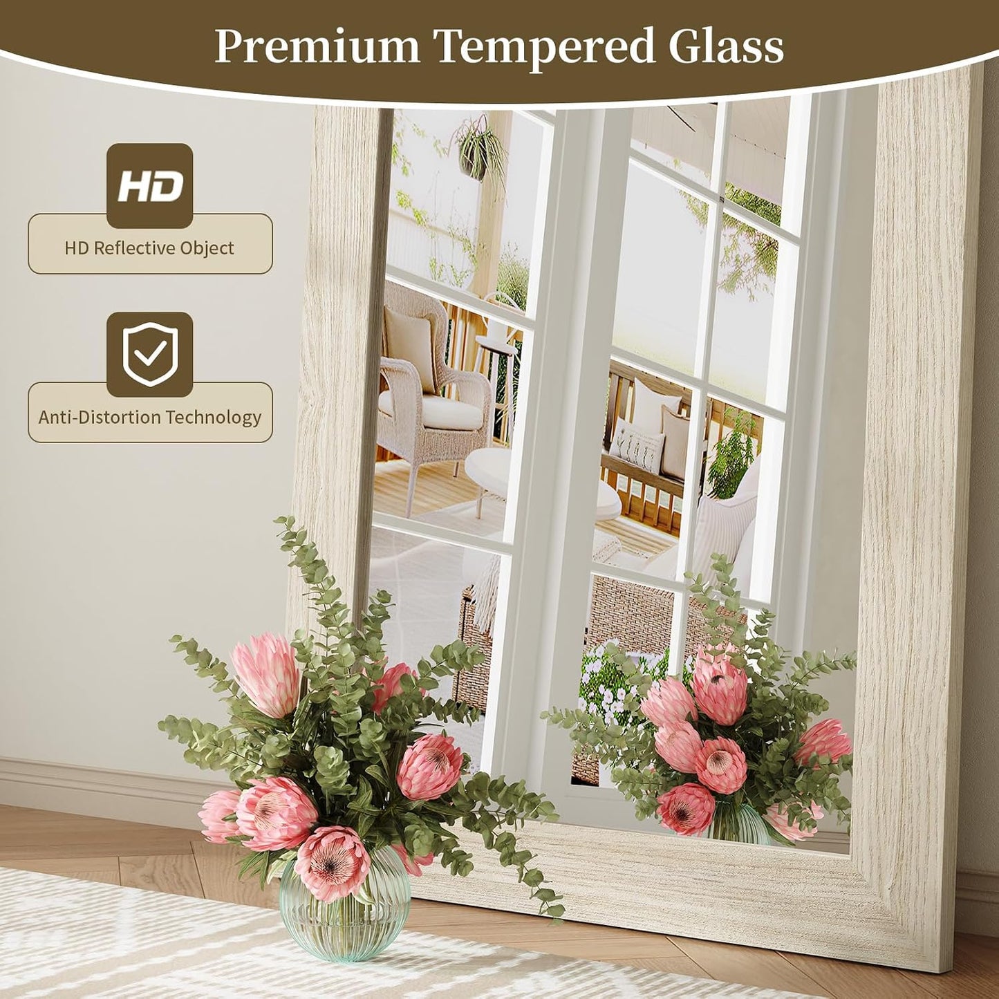 Syndra Modern Full Length Mirror Wood Frame, 65x24'' Large Floor Mirror with HD Tempered Glass & Wall Mount, Rectangular Standing Mirror for Bedroom, Living Room, Entryway, Farmhouse(Grey White Oak)
