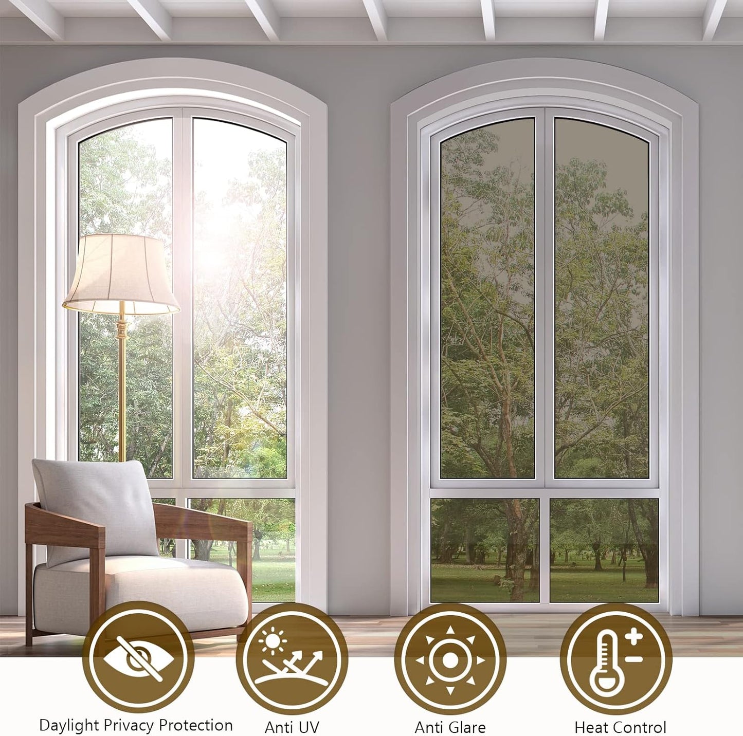 KESPEN Window Privacy Film Frosted Glass Heat Control UV Blocking Privacy Window Film for Glass Windows Static Cling Non-Adhesive Door Coverings Decals for Bathroom Home Office,17.5 Inch X 6.5 Feet