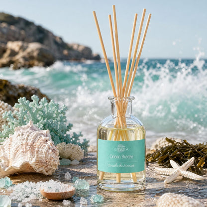 Natural Reed Diffuser Set, Fresh Lemon 3.52 oz (100ml) Scented Diffuser with Sticks Home Fragrance Reed Diffuser for Bathroom Shelf Decor, Ideal Gift for Woman