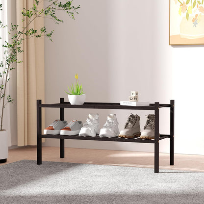 ROMGUAR CRAFT 3 Tier Bamboo Shoe Rack for Closet Free Standing Wood Shoe Shelf Storage Organizer for Entryway Small Space Stackable 27"x11"x20" (Natural)