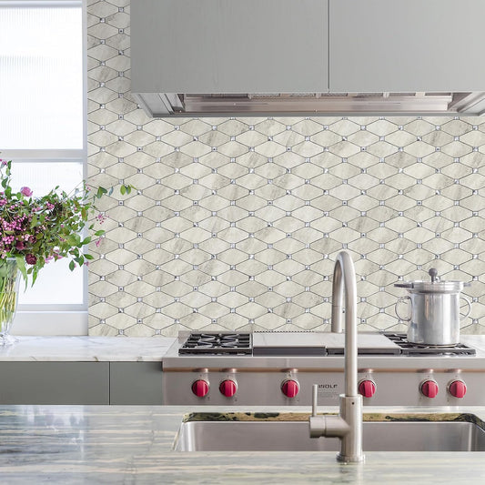 STICKGOO 10 Sheets Peel and Stick Backsplash, Polished Dolomite PVC Mixed Metal Gold Kitchen Backsplash, Stick on Backsplash Wall Tiles for Kitchen, Bathroom, RV