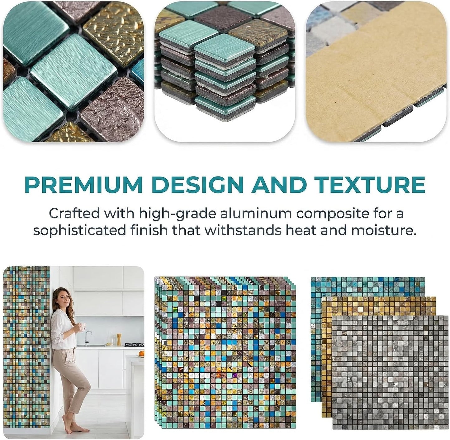 10 Sheets Peel and Stick Backsplash, Waterproof Mosaic Tile Self-Adhesive - Easy Cut to Size for Kitchen, Bathroom, Fireplace DIY Installation (10, Green+Blue Brushed)