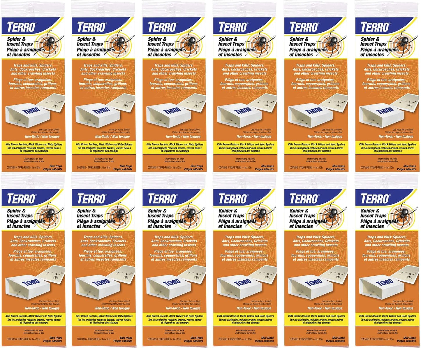 TERRO T3206SR Non-Toxic Indoor Spider, Ant, Cockroach, Centipede, & Insect Traps - Includes 12 Bug Traps Indoor for Homes