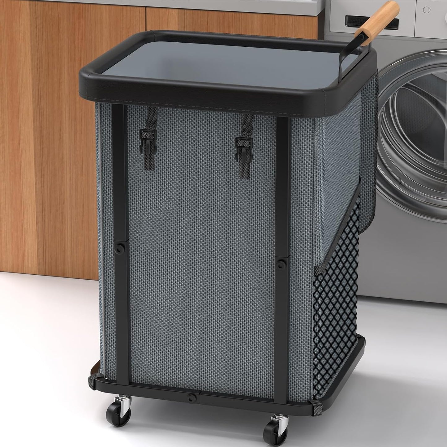 230L (60 Gal) Extra Large Fashion Laundry Sorter 3 Section with Lid, Rolling Laundry Basket Hamper with Handle, Laundry Organizer Storage Cart with Sturdy Metal Frame for Laundry Room, Hotel, White