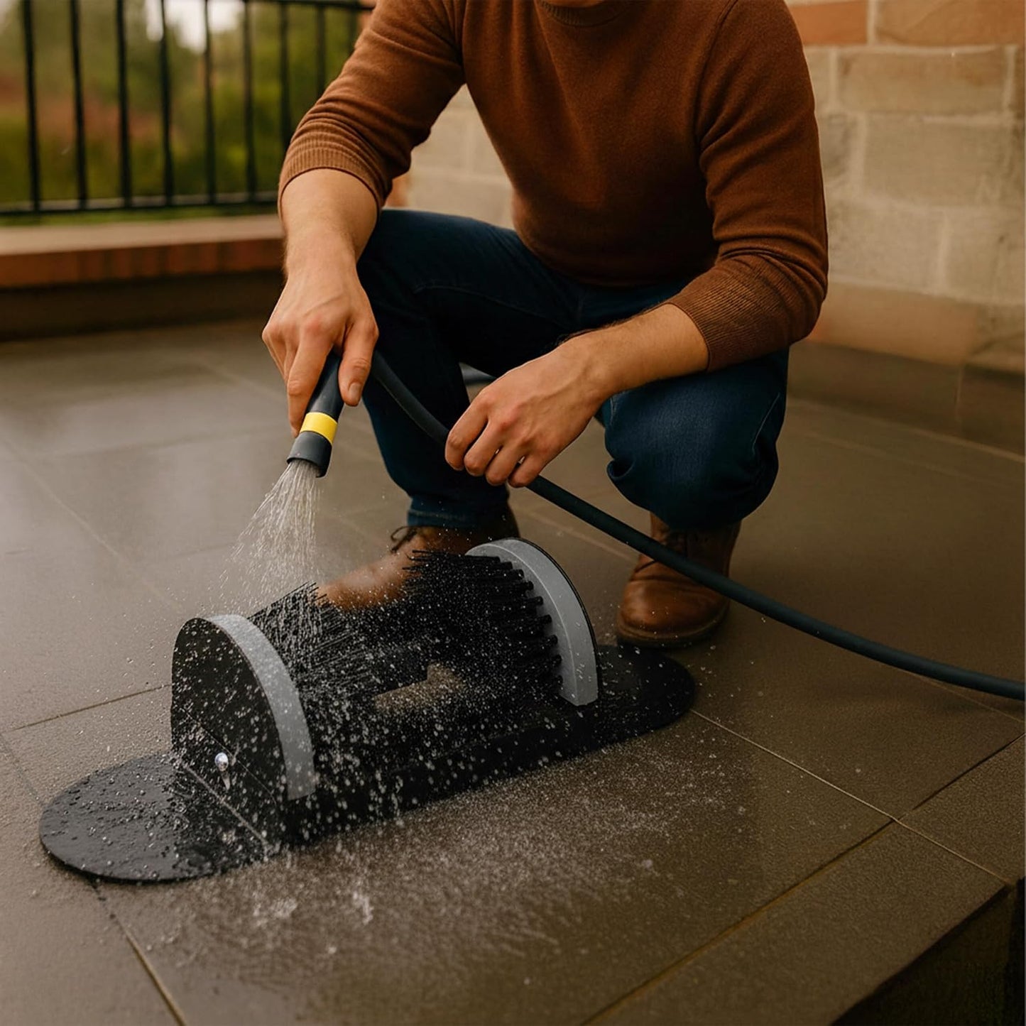 Relaxdays Shoe Scraper with All-Round Brushes, Outdoor Doormat, Heavy Duty Bristles, Floor Mounting, Black/Grey