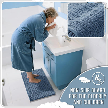 Yimobra Bathroom Rugs Non Slip Washable - Ultra Soft Absorbent Chenille Bath Mat, Quick Dry Shaggy Floor Carpet for Tub Shower, Gray Home Decor Accessories, 24x17 Inch