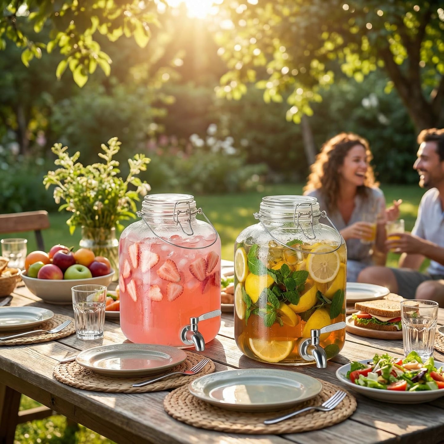 Glass Drink Dispenser for Parties, 1 Gallon Beverage Dispenser with Spigot and handle,Glass Water Dispenser, Juice Dispensers for Fridge, Lemonade & Laundry Detergent Dispenser (1Pack)
