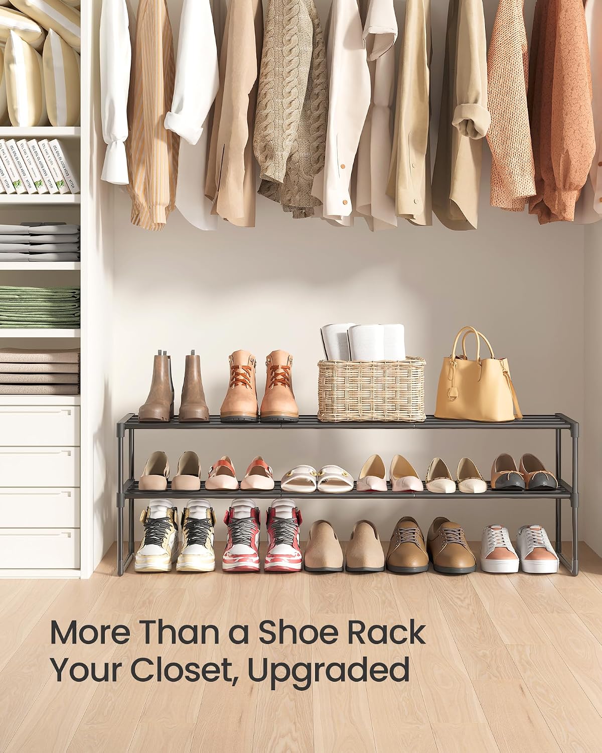 SONGMICS Shoe Rack, 6-Tier Shoe Organizer, Metal Storage Shelf, Upright or Upside Down, for 24-30 Pairs, Stackable, for Entryway, 11.8 x 36.2 x 42.7 Inches, Black ULSA306BH01