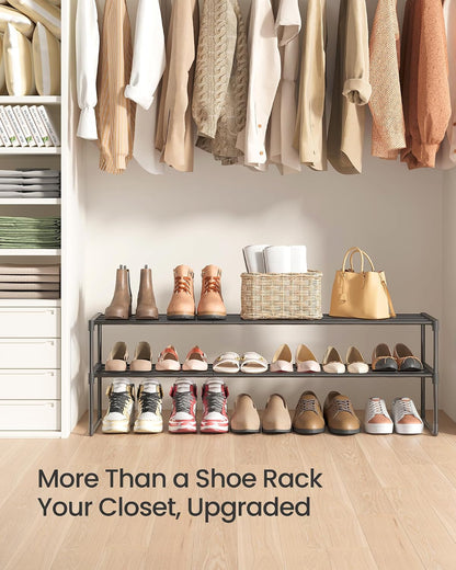 SONGMICS Shoe Rack, 6-Tier Shoe Organizer, Metal Storage Shelf, Upright or Upside Down, for 24-30 Pairs, Stackable, for Entryway, 11.8 x 36.2 x 42.7 Inches, Black ULSA306BH01