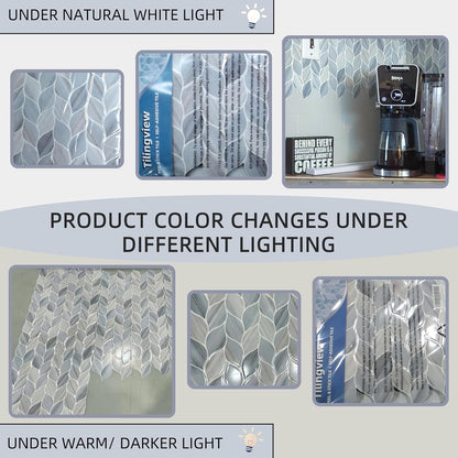 Tilingview 10 Pcs Vinyl Leaf Peel and Stick Tile for Kitchen Backsplash, Premium Self-Adhesive Tiles Plastic Wall Stickers Art Mosaics (Blue Gray)