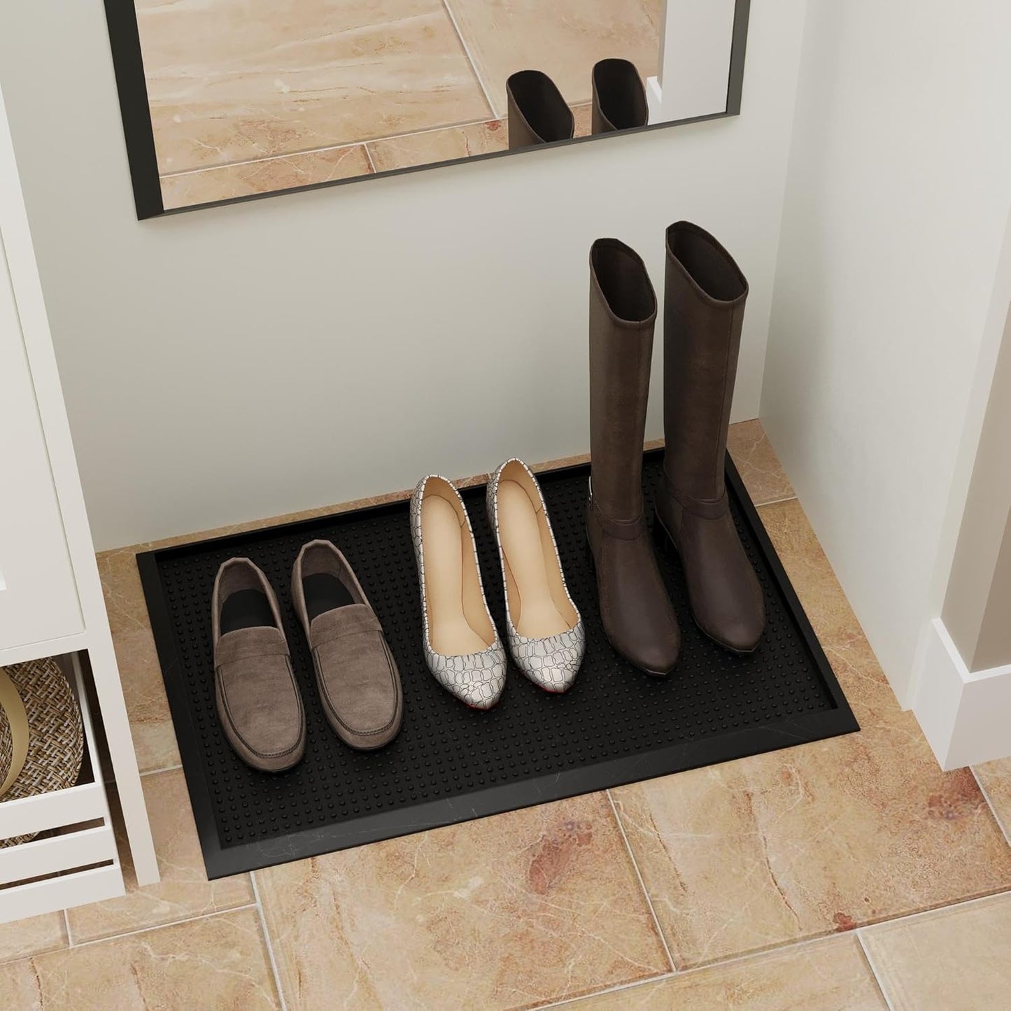 Ottomanson Indoor/Outdoor Boot Tray Non-Slip Rubber 16" x 32" Modern Entryway Mat for Entryway, Patio, Backyard, Garage, 16" x 32", Black